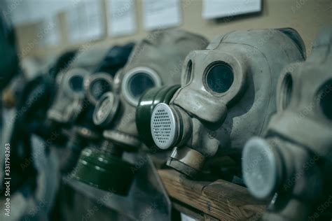 Old Soviet gas masks against radiation that were used during the ...