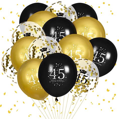 Amazon.com: 45th Birthday Balloons for Men, 15 Pcs Black Gold Happy ...