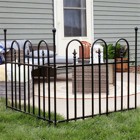 Sunnydaze 2-Piece Strasbourg Design Steel Fence Panel with 3 Posts - Decorative Metal Garden and ...