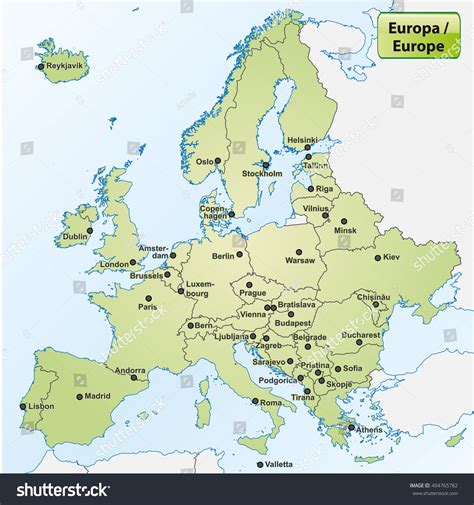 Image Vectorielle De Stock De Carte De L'europe Avec Les dedans Carte De L Europe Et Capitale ...