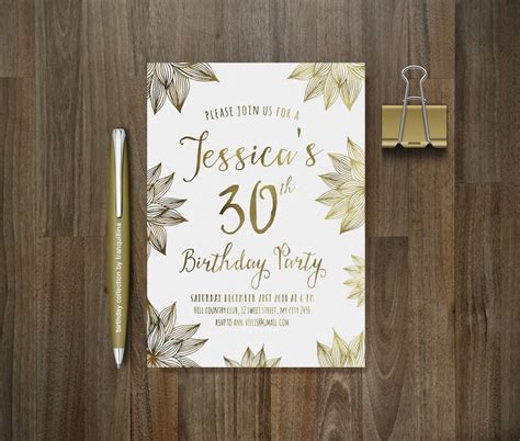 Gold Birthday Invitation Printable Floral Birthday | Etsy