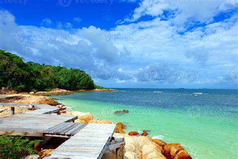 Summer times of sea, sand, beach, sun. View of beautiful beach island ...