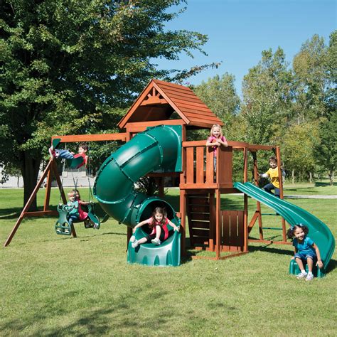 Swing-N-Slide Grandview Twist Wood Swing Set with Tube Slide, Monkey Bars and Swings - Walmart.com