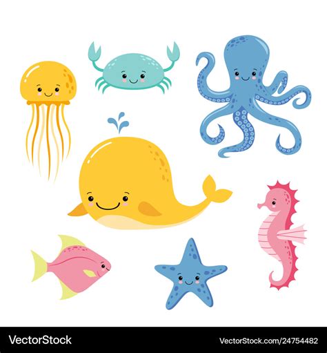 Cute baby sea fishes cartoon underwater animals Vector Image