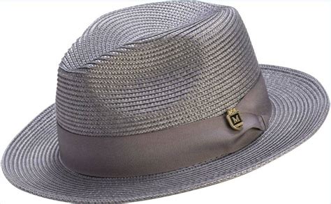 Montique H-42 Mens Straw Fedora Hat Grey - Abby Fashions