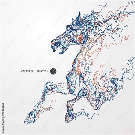 Running horse, colored lines drawing, vector illustration. Stock Vector | Adobe Stock