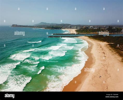 Bird view of Forster-Tuncurry beach (NSW, Australia) on a sunny day in ...