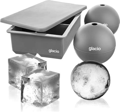 glacio Ice Cube Molds - Jumbo Square Cube Tray with Lid and 2 Large ...