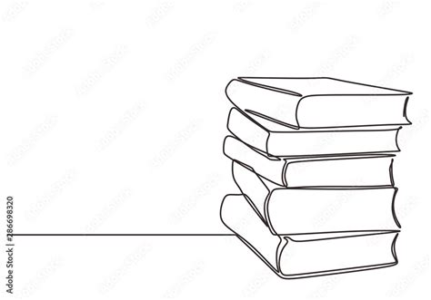 Stack of books on a white background. Continuous one line drawing education supplies vector ...