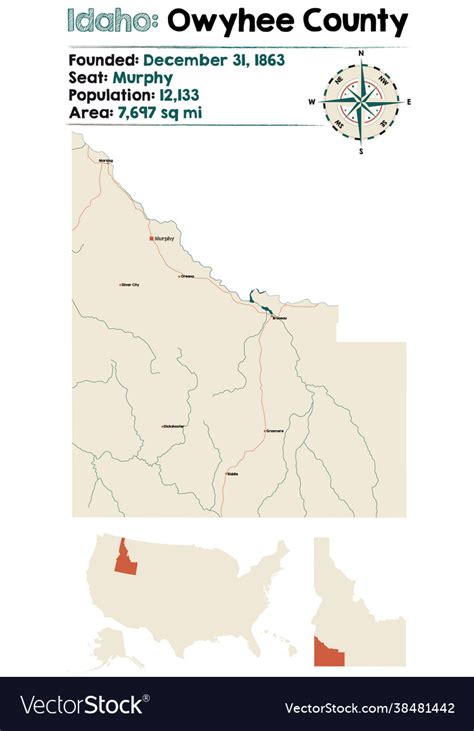 Map owyhee county in idaho Royalty Free Vector Image