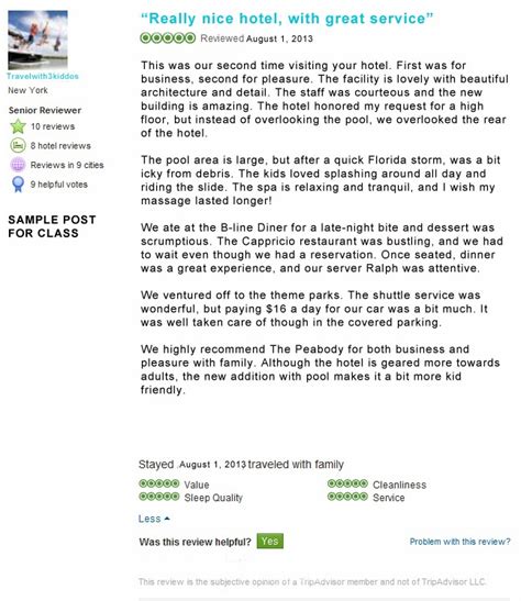 Lesley Geyer's Blog: Week 11: Sample Hotel Review Feedback