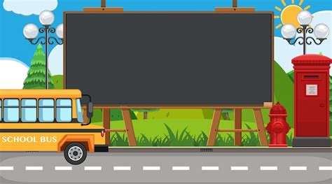 Premium Vector | Border template with school bus on the road