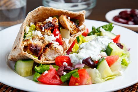 Grilled Chicken Souvlaki Salad with Creamy Feta and Dill Dressing - Closet Cooking