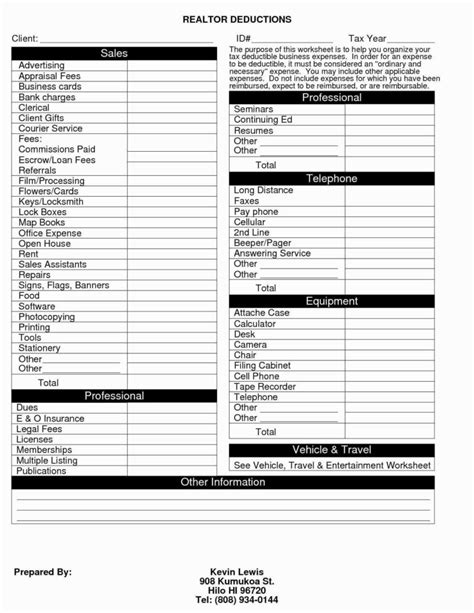 Income Tax Worksheet For Rental Property