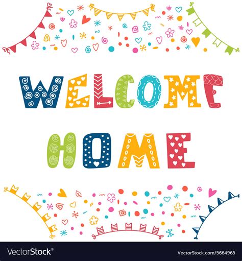 Welcome home text with colorful design elements Vector Image