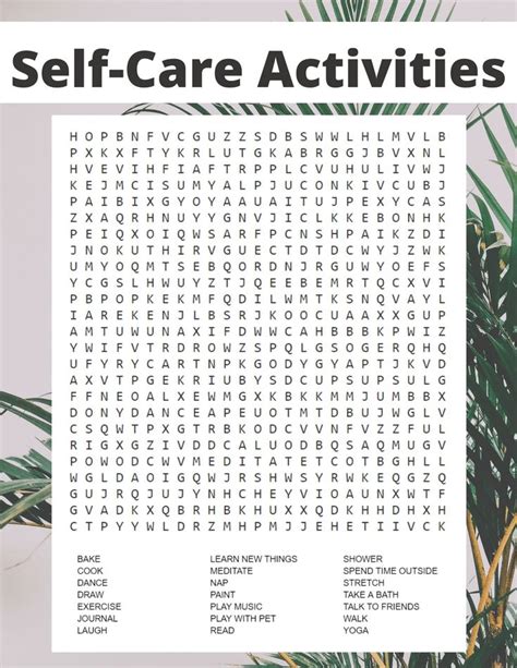 Self-Care Activities Word Search | Self care activities, Social ...