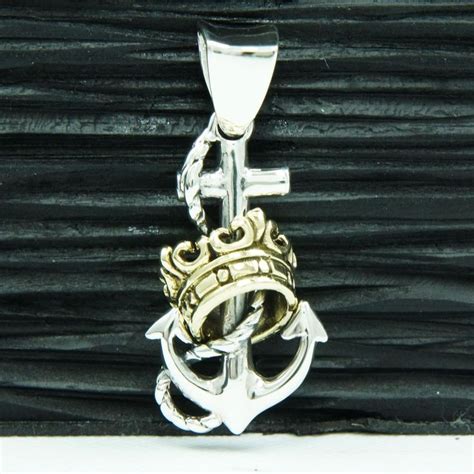 ANCHOR with GOLD BRASS CROWN 925 STERLING SILVER BIKER PENDANT bub-059 ...