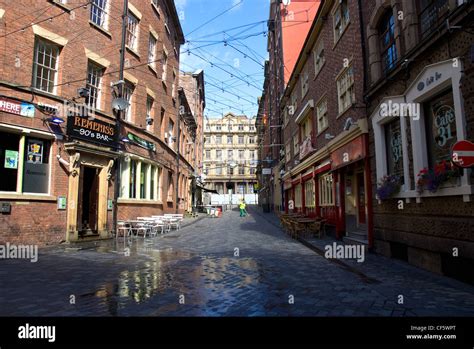 View down Mathew Street in Liverpool, home of the famous Cavern Club ...