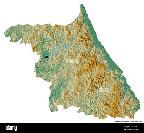 Shape of Gangwon-do, province of South Korea, with its capital isolated on white background ...