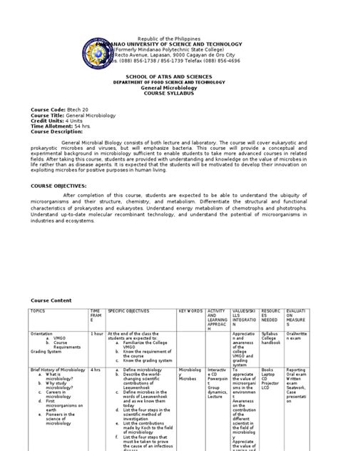 General Microbiology Syllabus | PDF | Microorganism | Bacteria