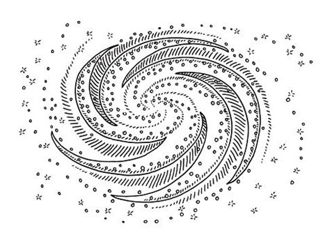 Hand-drawn vector drawing of a Galaxy In Space. Black-and-White ...