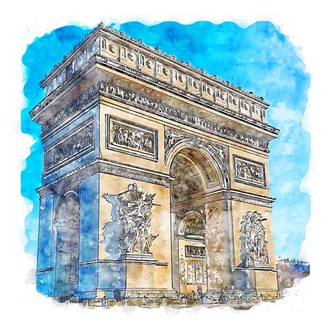 Arc de Triomphe Paris Watercolor sketch hand drawn illustration ...