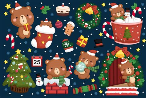 Christmas Bear Clipart - Cute Animal Bear Clip Art – inkleystudio