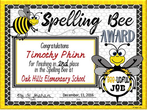 Spelling Bee Certificate Template