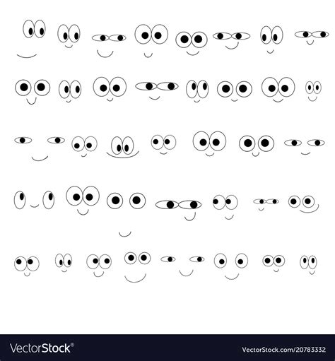 Set of cute cartoon smiling emoticons eyes Vector Image