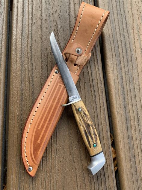 c.1950 Case XX Stag Hunting Knife 5 Finn orig leather sheath – Old Pocket Knives