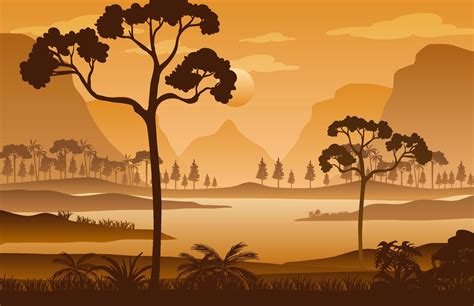 Silhouette forest landscape at sunset 3478625 Vector Art at Vecteezy