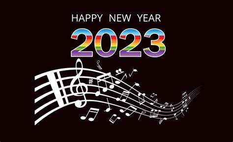 Happy new year and Music notes on a stave 15120847 Vector Art at Vecteezy