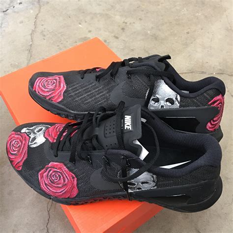 Custom Hand Painted Skull & Rose Nike Metcon Crossfit Shoe – B Street Shoes