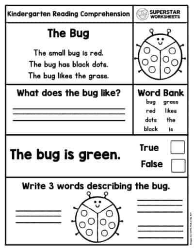 Kindergarten Reading Comprehension Worksheets - Superstar Worksheets