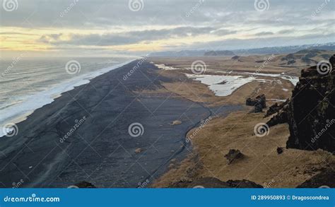 Drone Shot of Nordic Black Sand Beach Stock Image - Image of weather ...