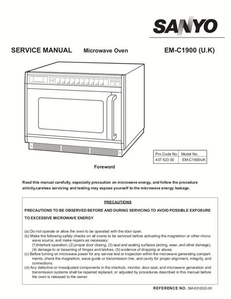 Sanyo Microwave Oven Service Manual Model EMC1900