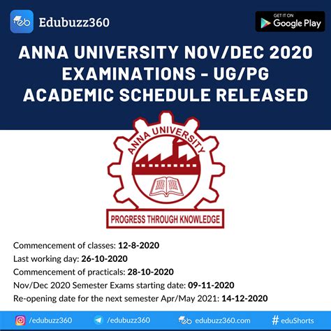 Anna University Nov/Dec 2020 Examinations – UG/PG Academic Schedule ...