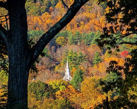 Shelburne Falls MA Fall Foliage Steeple Through the Trees Photograph by ...