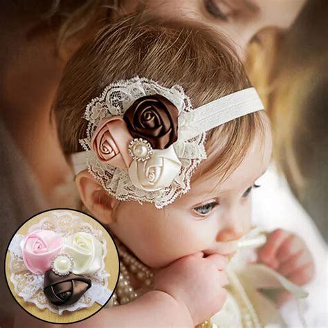 Cute Baby Girls Headwear Lace 3 Rose Baby Hair Bands Baby Girl ...