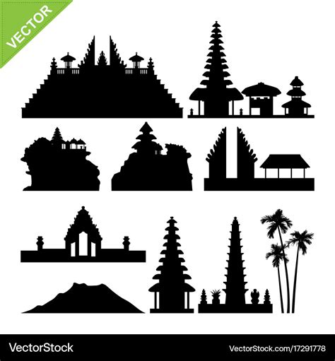 Bali indonesia landmark silhouettes Royalty Free Vector