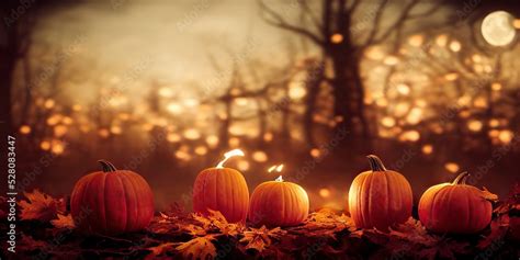 Halloween spooky background, pumpkins scene. Scary creepy forest in ...