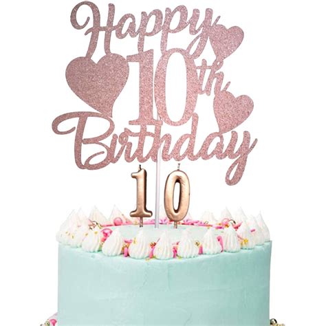 Buy Happy 10th Birthday Cake Topper, Rose Gold 10th Birthday Cake ...