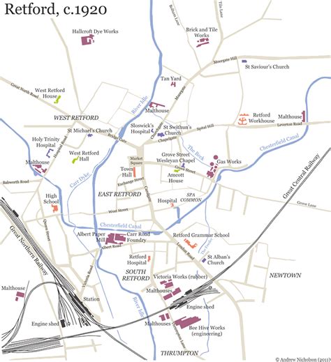 The Nottinghamshire Heritage Gateway > Places > Worksop > Map of Retford c.1920