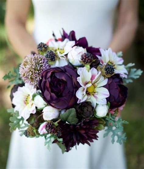 AMAZING Lilac Plum Wedding Silk Succulent, Peonies, Dahlias And Berries Silk Flower Bride Fall ...