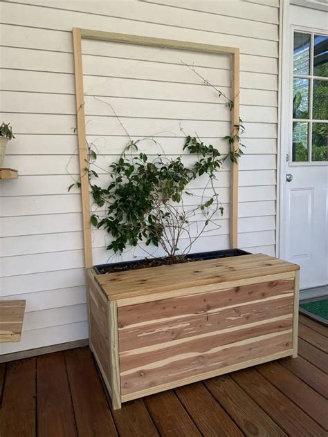 DIY planter bench with trellis and storage - PDF Printable Plans!