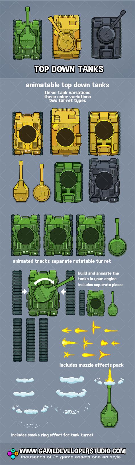 Top down tank game assets by Robert Brooks - gamedeveloperstudio.com