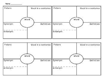 Vocabulary 4 Square Graphic Organizer - 4 on 1 Page FREE EDITABLE