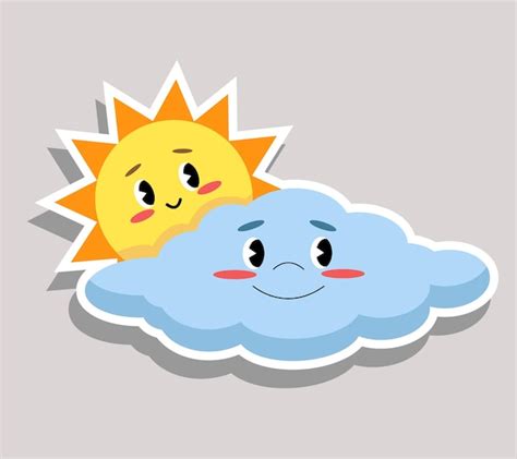 Premium Vector | Cute sun and cloud sticker