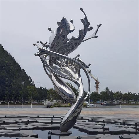 outdoor landscape waterscape sculpture stainless steel spray sculpture