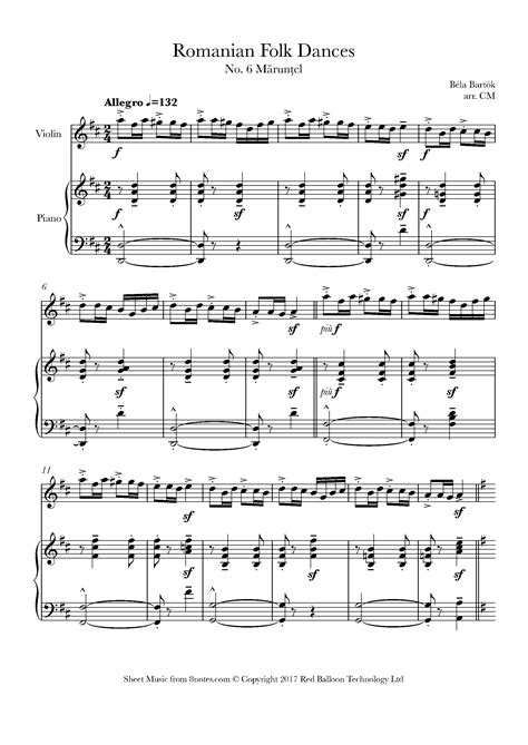 ﻿Bartók - ﻿Romanian Folk Dance No.6 Mărunțel sheet music for Violin - 8notes.com